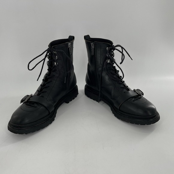 Franco Sarto Booties Ankle Boot Block Heel Buckle Lace Zip Moto Black 8.5 Goth - Picture 12 of 16